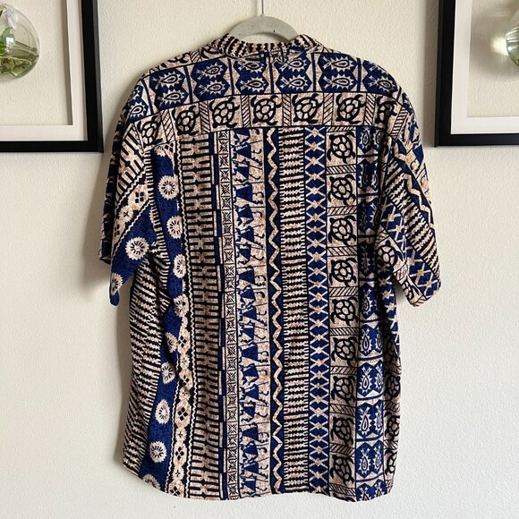 Vintage Hawaiian Aloha Shirt Blue & Tan Button Down – Size XL - Picture 4 of 7
